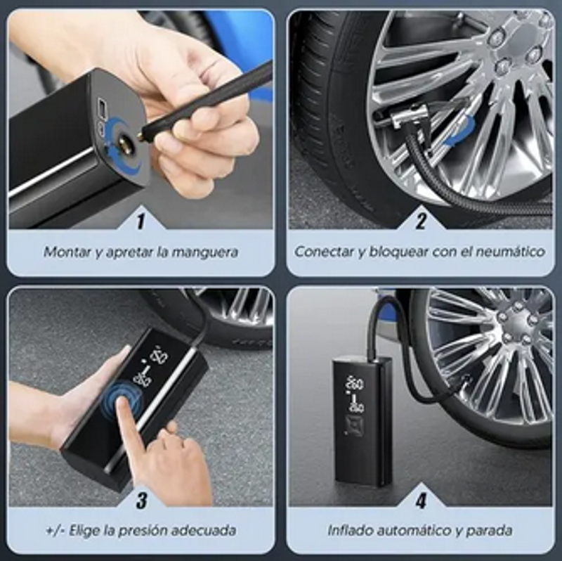 Bomba de aire eléctrica portátil 3 en 1, inflador, batería externa y linterna